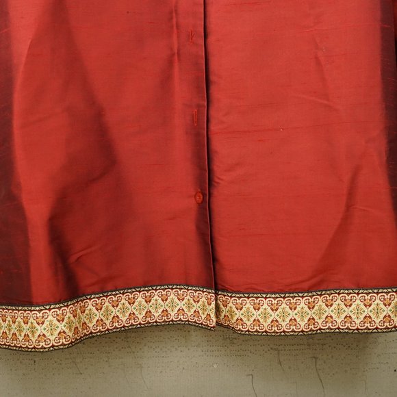 NWT 100% Silk Lore Beth Terrell Maroon Gold Trim Long Sleeve 2x Blouse Jacket - Picture 2 of 8